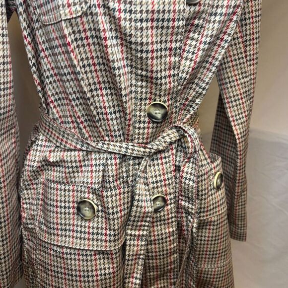 Cabi Sherlock Multicolor Houndstooth Plaid Trench Pea Coat Womens Designer - Picture 6 of 9